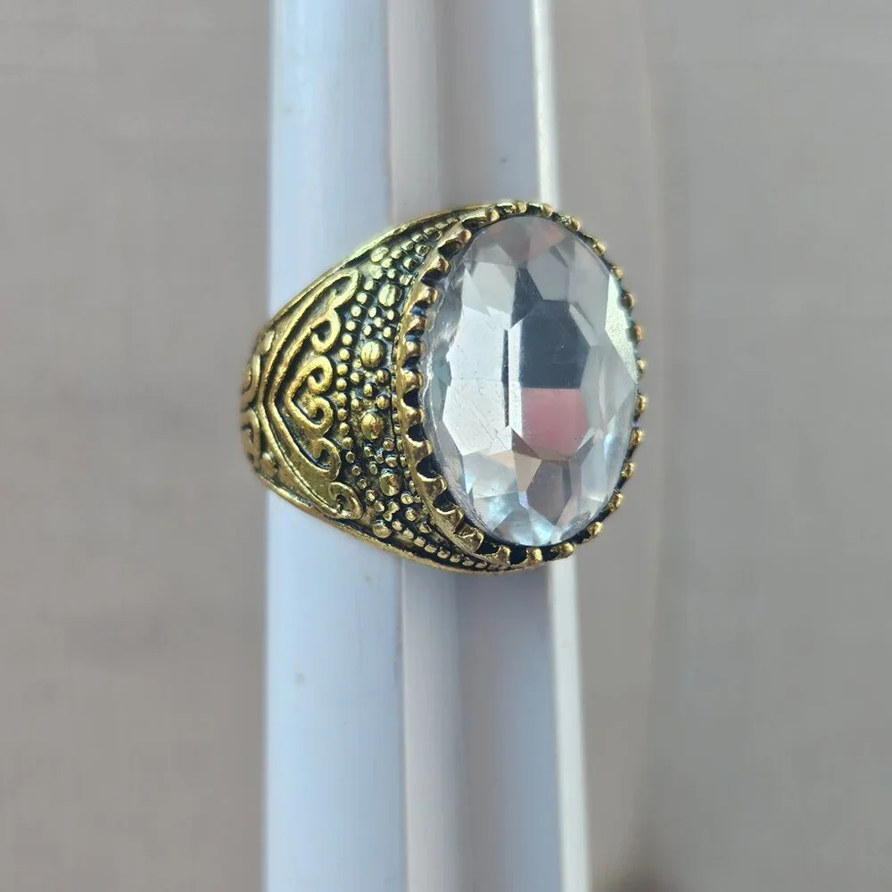 Men Rings Turkish Style Fashion Jewelry Clear Crystal Accent Turkish Zircon Ston